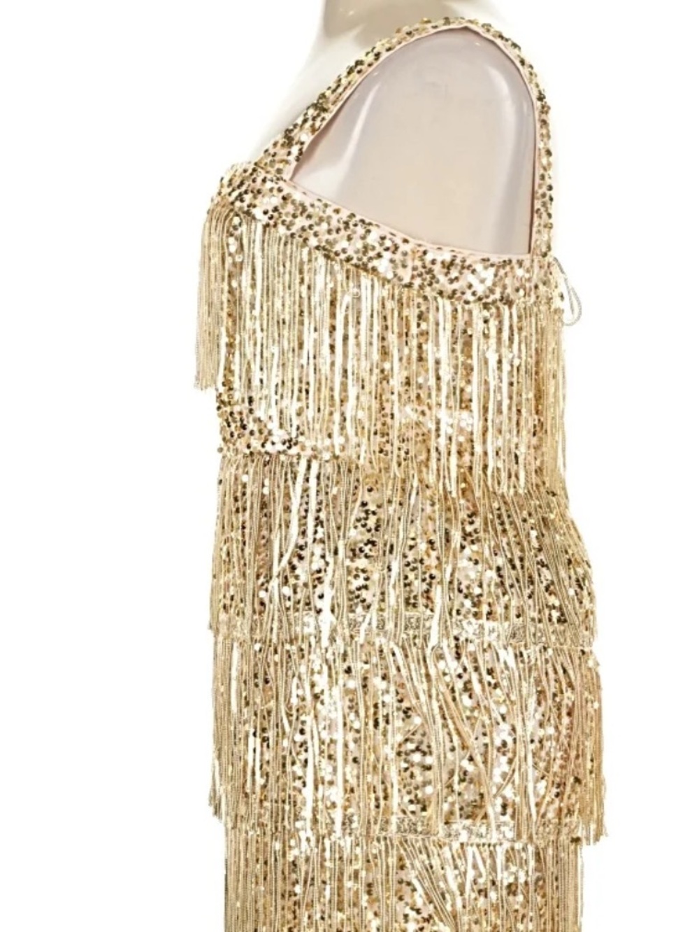 Lulu's Gold Sequin Fringe Party Dress